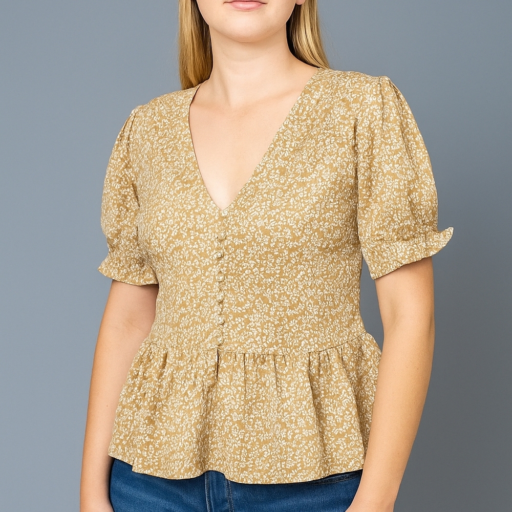 Wishlist apparel ruffle top size S color: tan and white NWT Cottagecore